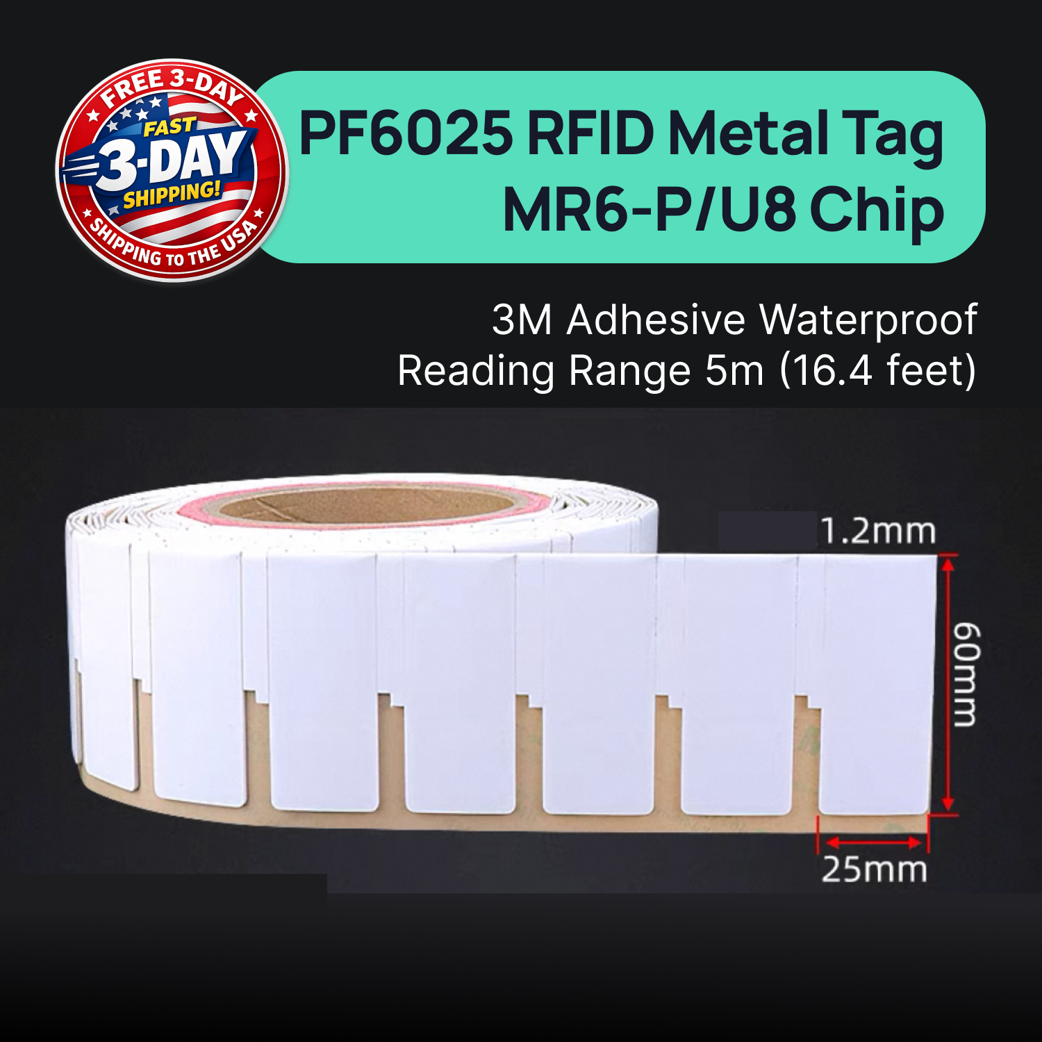 PF6025 On Metal UHF RFID Tag Sticker Waterproof 3M Adhesive