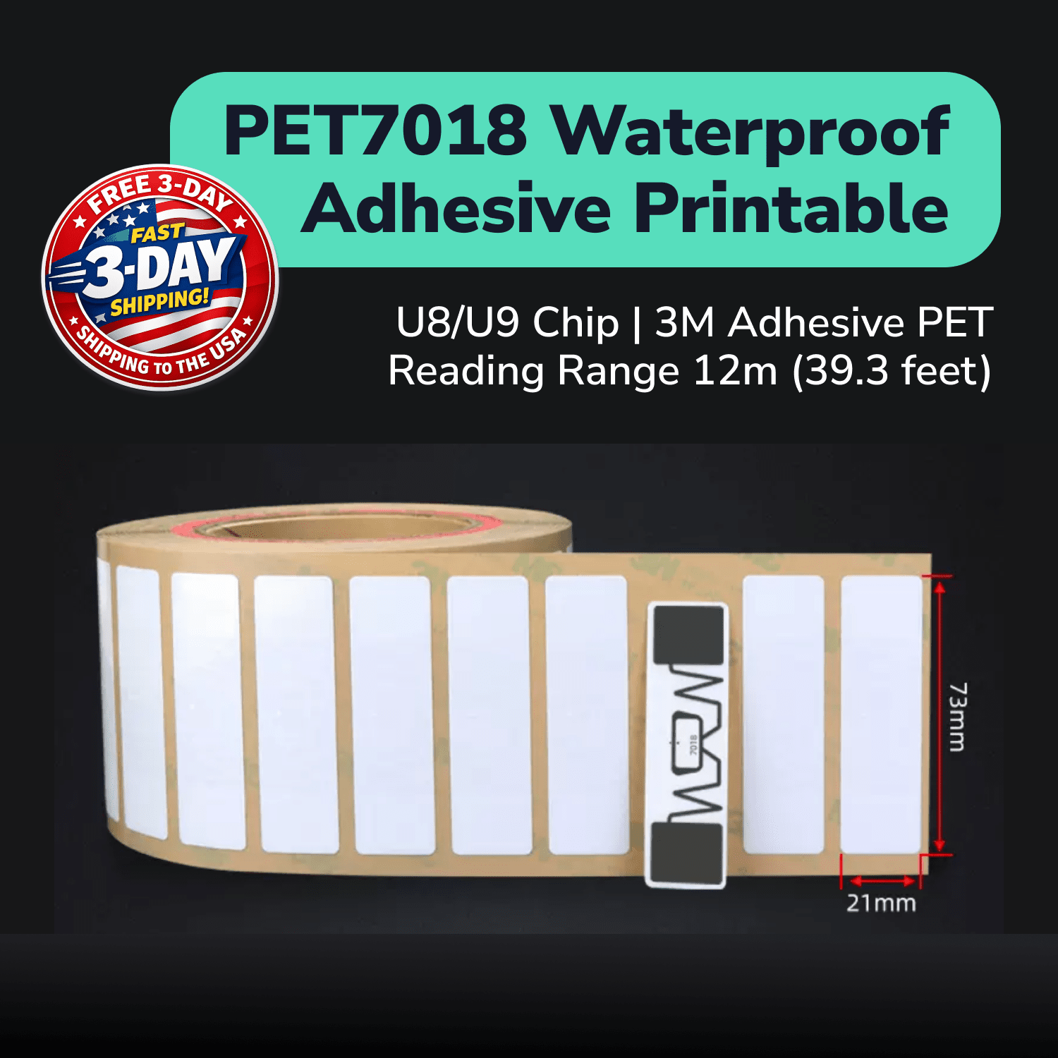 PET7018 Material Waterproof Printable Long Range UHF Label TagtixRFID