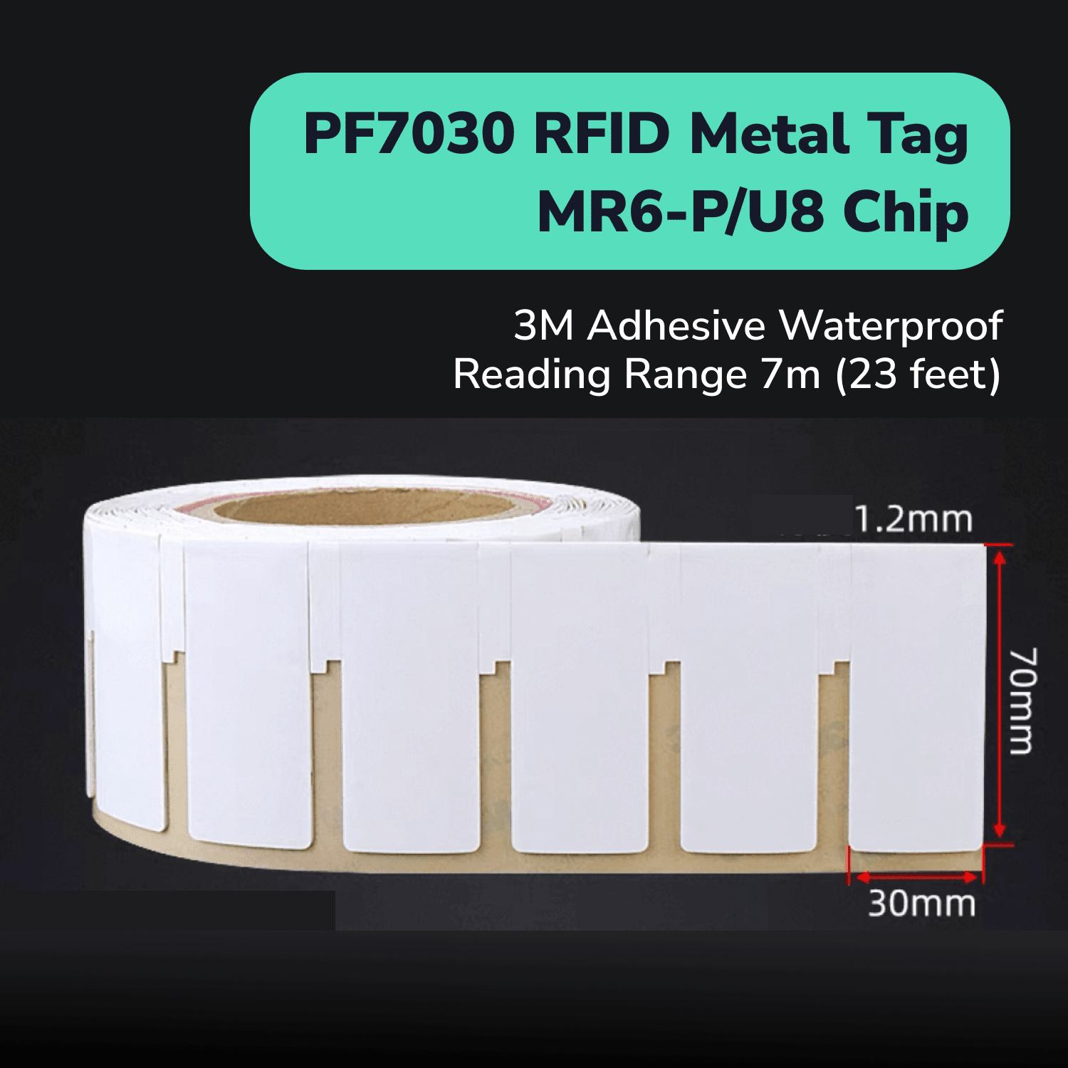 PF7030 On Metal UHF RFID Tag Sticker Waterproof 3M Adhesive TagtixRFID