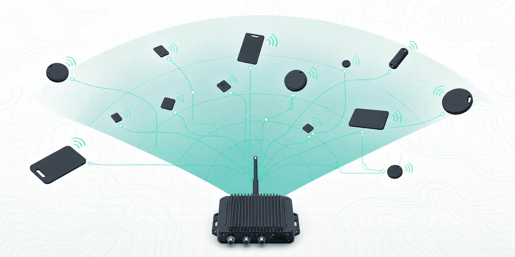 RFID tracking system with multiple tags and central reader antenna