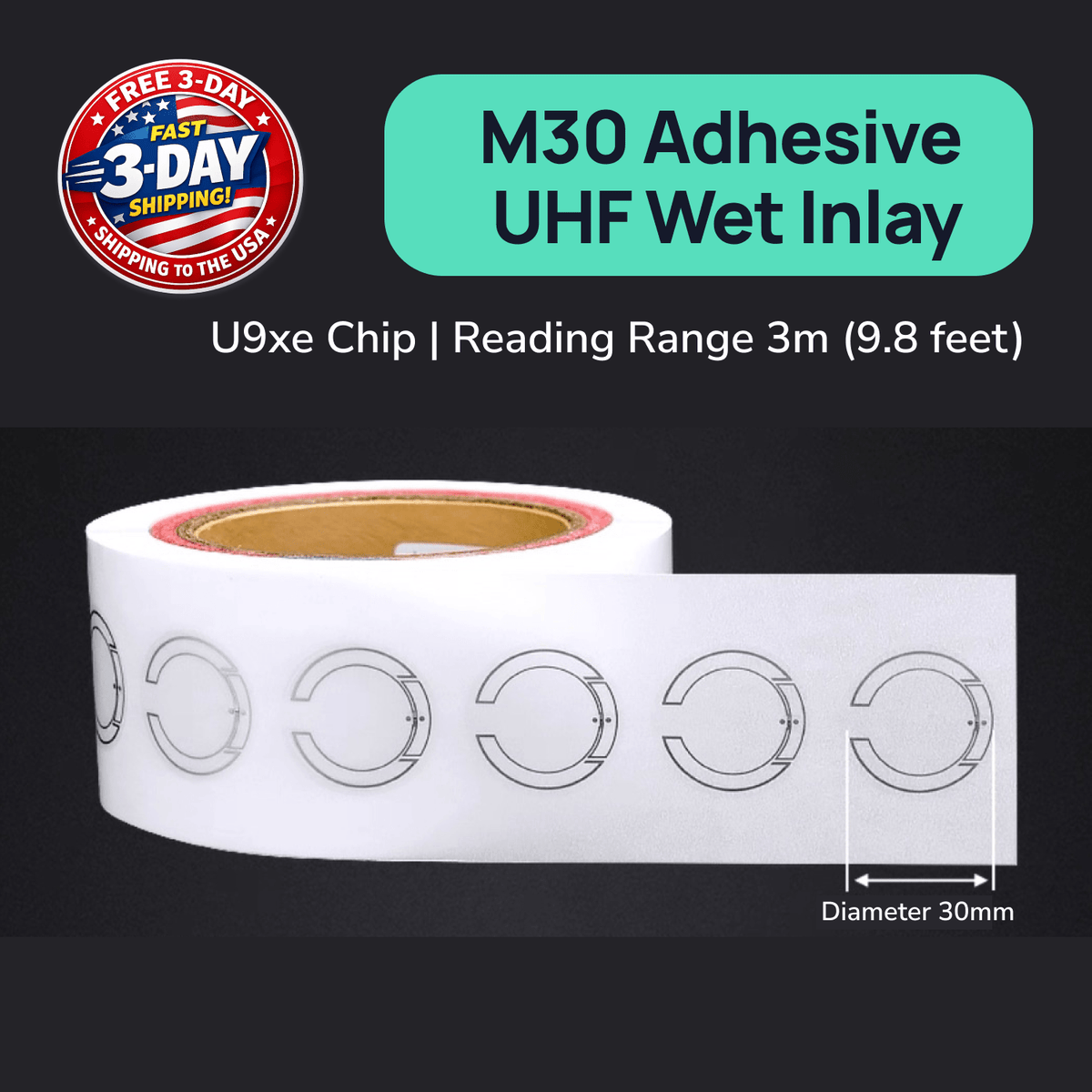 M30 Ultra Small UHF RFID Tag Sticker ISO18000-6C EPC Class1 Gen2 Self-Adhesive Inlay TagtixRFID