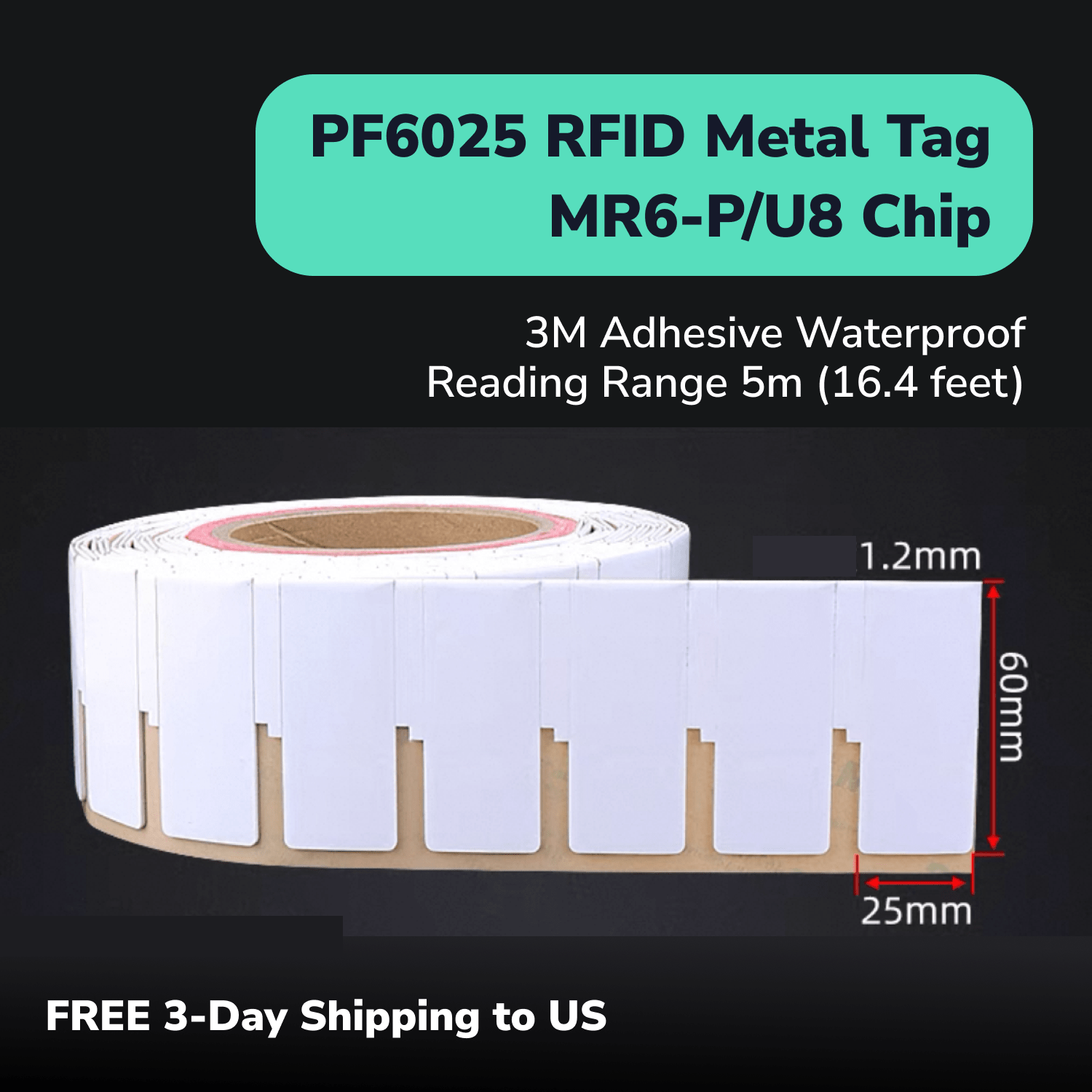PF6025 On Metal UHF RFID Tag Sticker Waterproof 3M Adhesive TagtixRFID