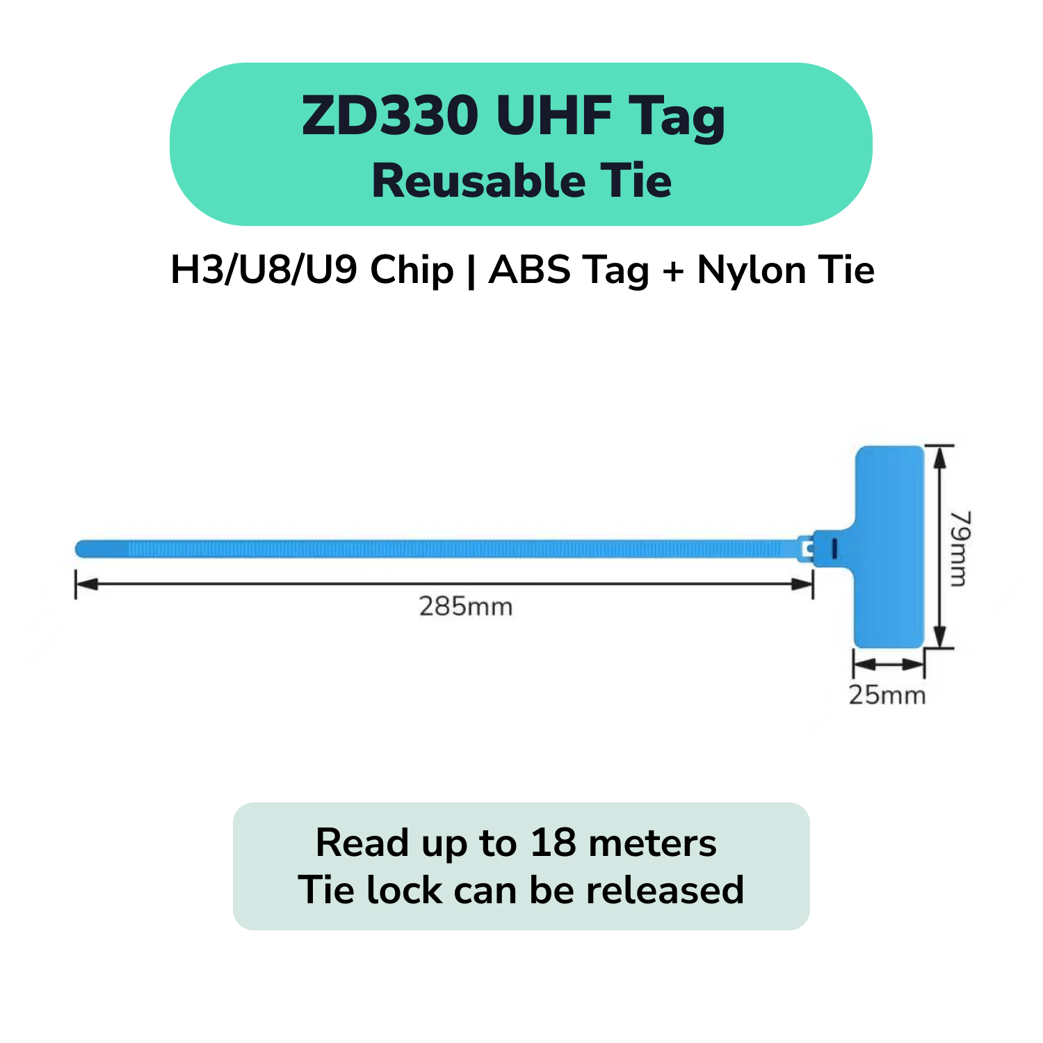 ZD330 RFID Cable Tie Wrap UHF Tag Reusable Strap TagtixRFID